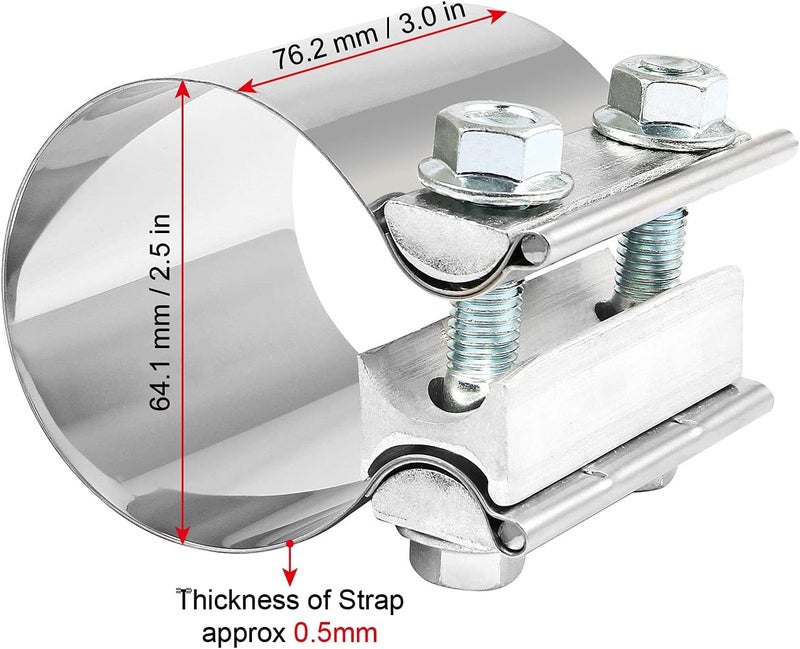 DOCAS 2.5 Inch 2 1/2 Butt Joint Exhaust Band Clamp Sleeve Stainless Steel Sleeve Coupler 2pcs - Image 3